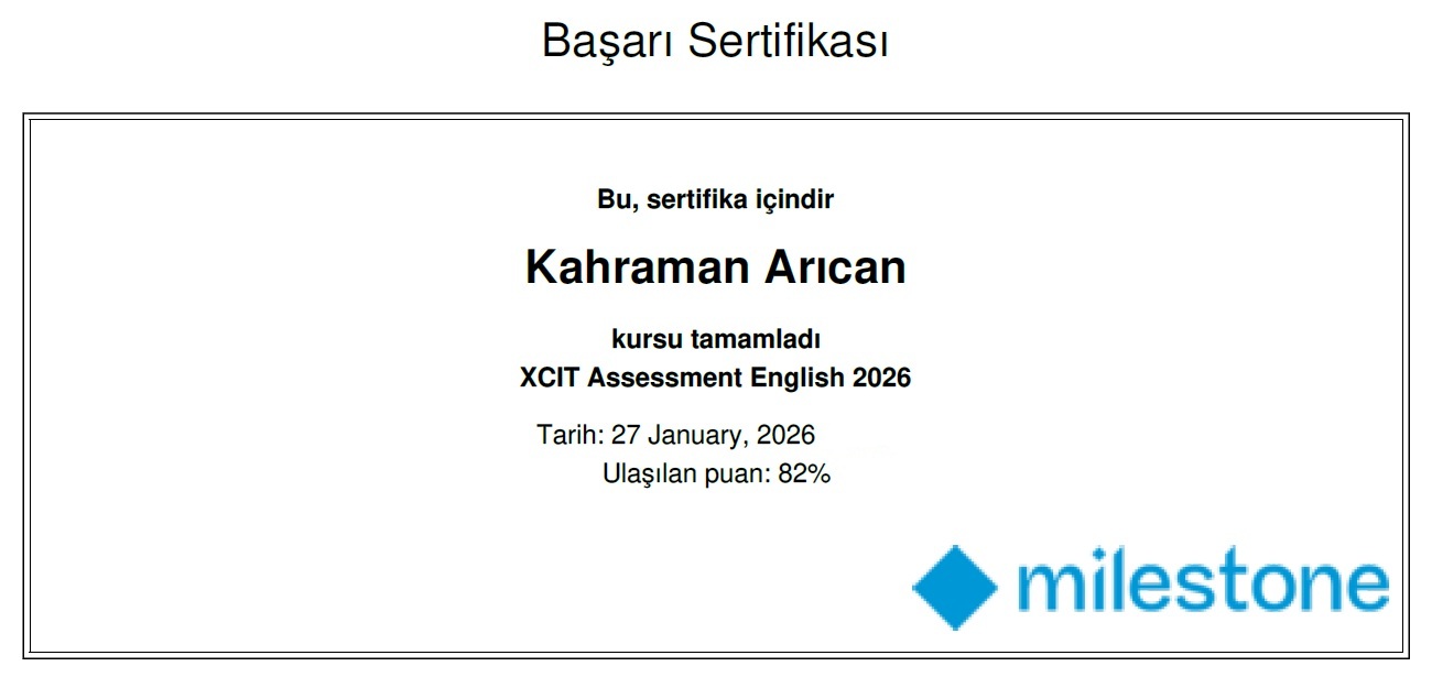 Milestone XCIT Certificate